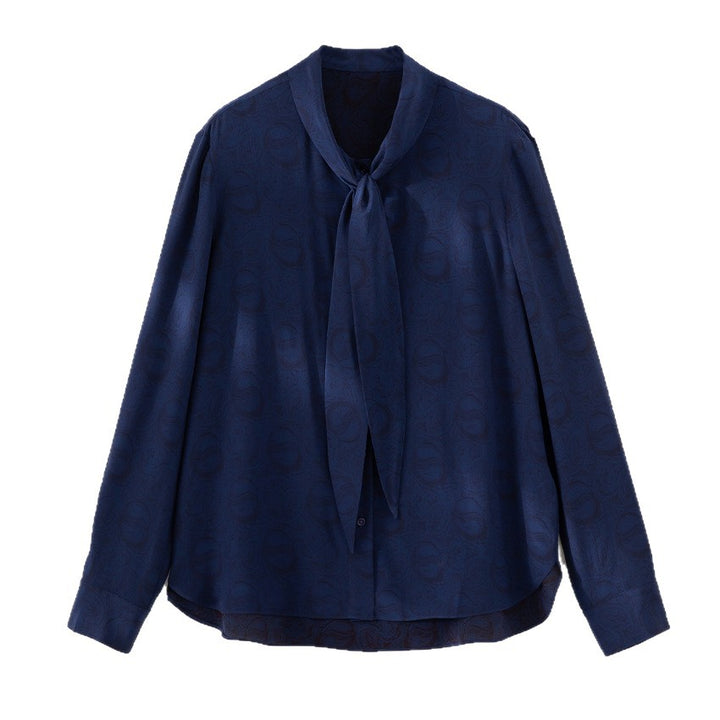 Women's blouse with bow collar and subtle jacquard texture Mune Fashion