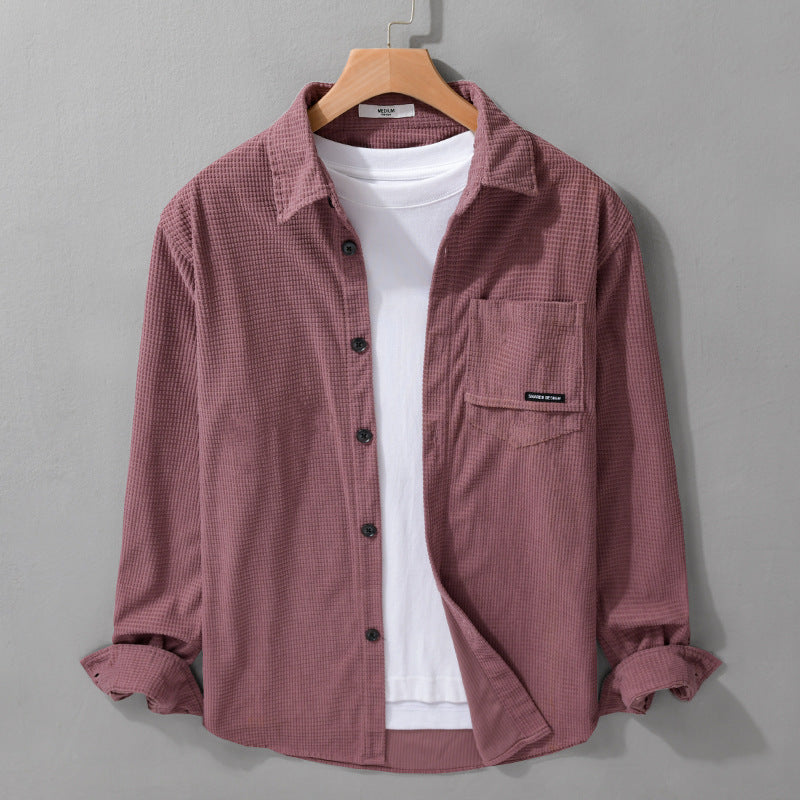 Men's Textured Shirt-Over Shirt with Chest Pocket, Button Placket and Waffle Structure Mune Fashion