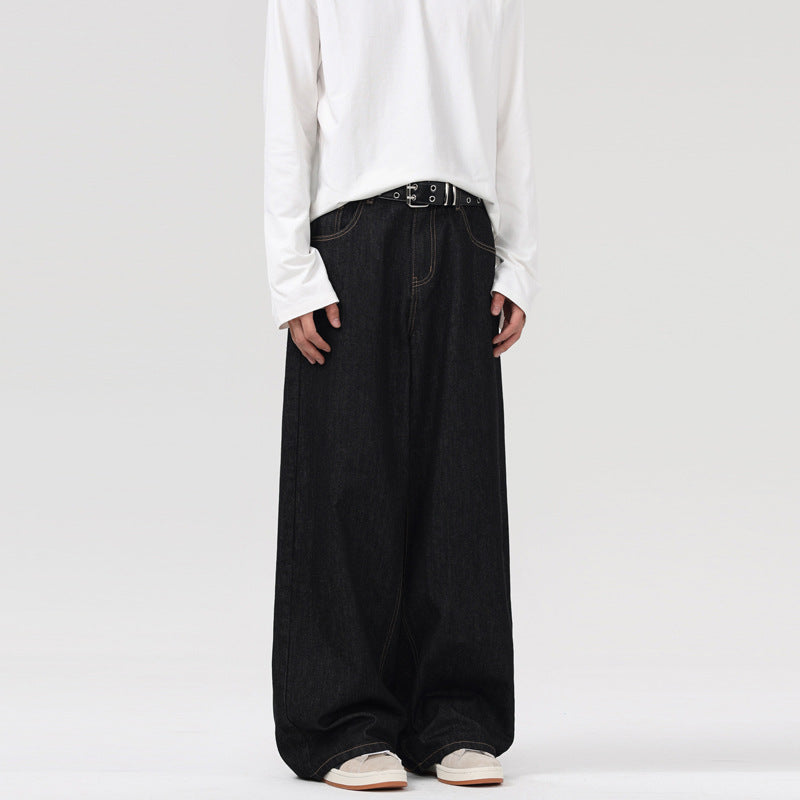Men's Ultra-Wide Denim Palazzo Pants with Straight Leg and Clean-Minimal Silhouette Mune Fashion