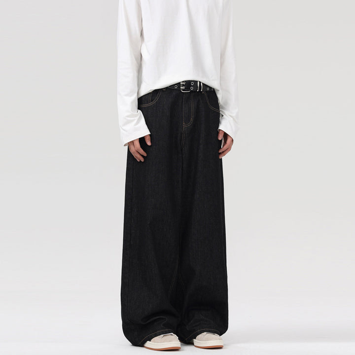 Men's Ultra-Wide Denim Palazzo Pants with Straight Leg and Clean-Minimal Silhouette Mune Fashion