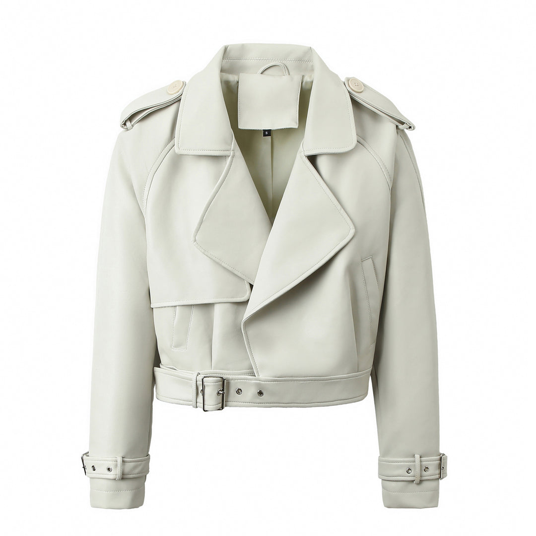 Ladies Fashion Biker Jacket with Asymmetrical Zipper Mune Fashion