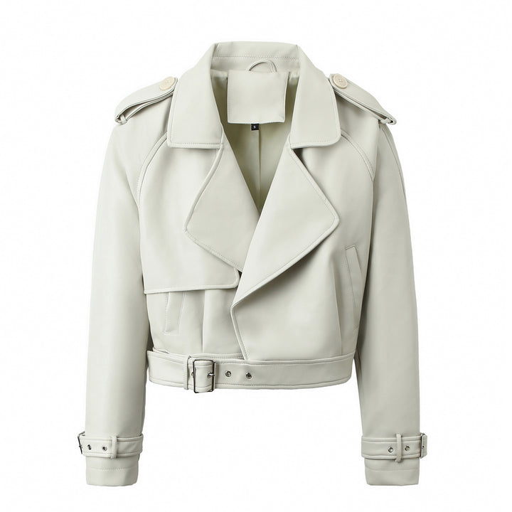 Ladies Fashion Biker Jacket with Asymmetrical Zipper Mune Fashion