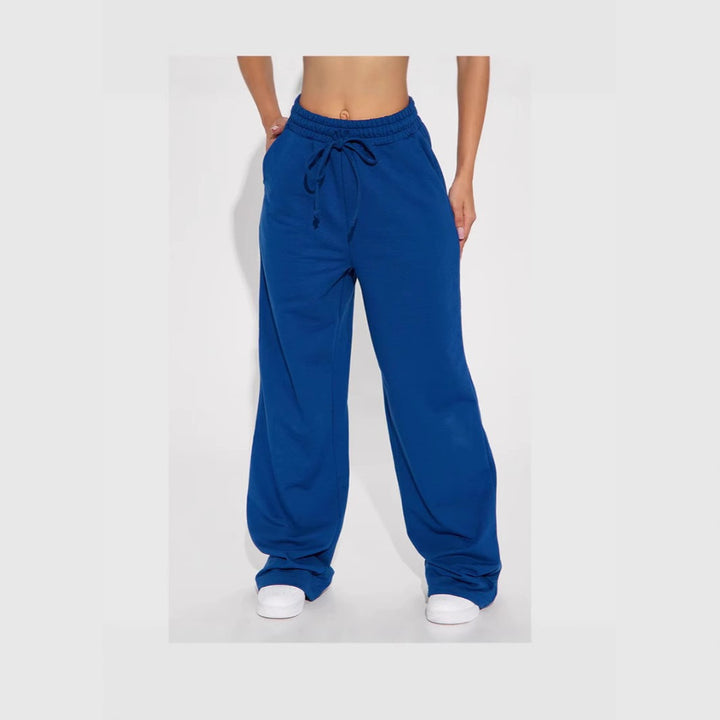 Ladies' wide High-Waist lounge pants made of soft cotton blend with drawstring and side pockets Mune Fashion