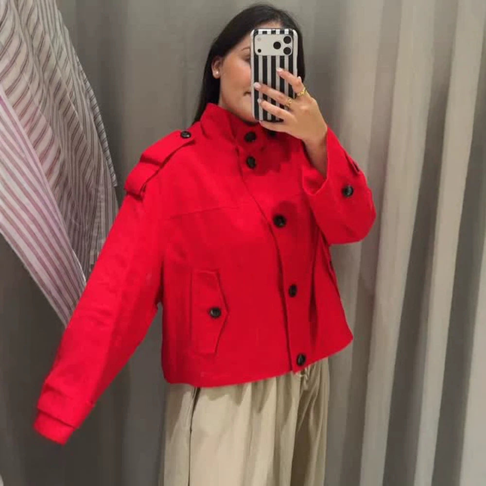 Women's Short Boxy Blouson Jacket made of lightweight Canvas with Epaulettes Mune Fashion