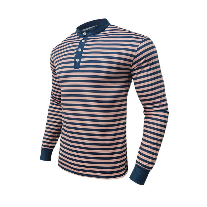 Men's striped long-sleeve Henley shirt with stand-up collar and button placket Mune Fashion
