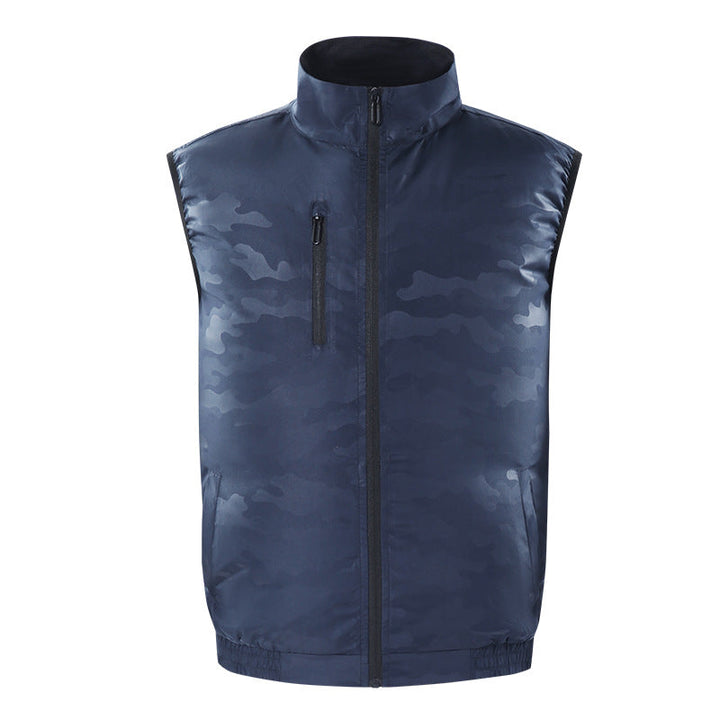 Men's lightweight short sleeve vest with stand-up collar, water-repellent nylon blend and zippered pockets Mune Fashion