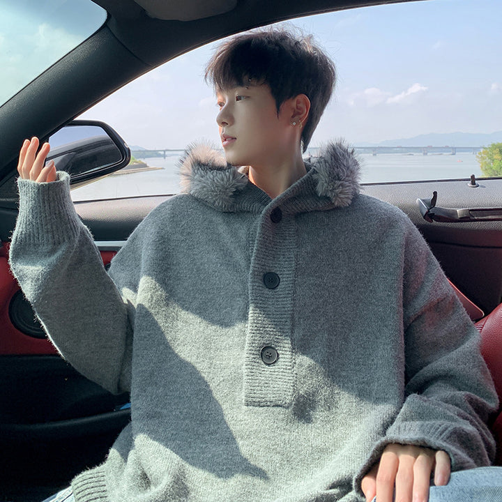 Women's Oversized Hoodie with Hood and Fur Trim Mune Fashion