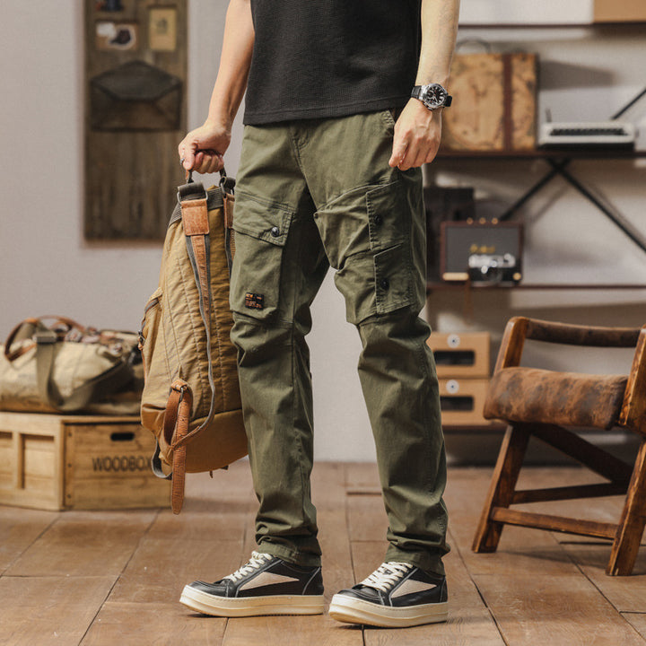 Men's Robust Canvas Cargo Pants with Elastic Waistband, Knee Panels and Flap Pockets Mune Fashion