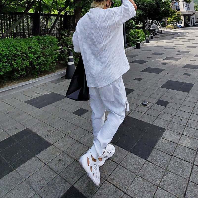 Men's Coarse Knit Lounge Set with Deep V-Neck and Drawstring Joggers Mune Fashion