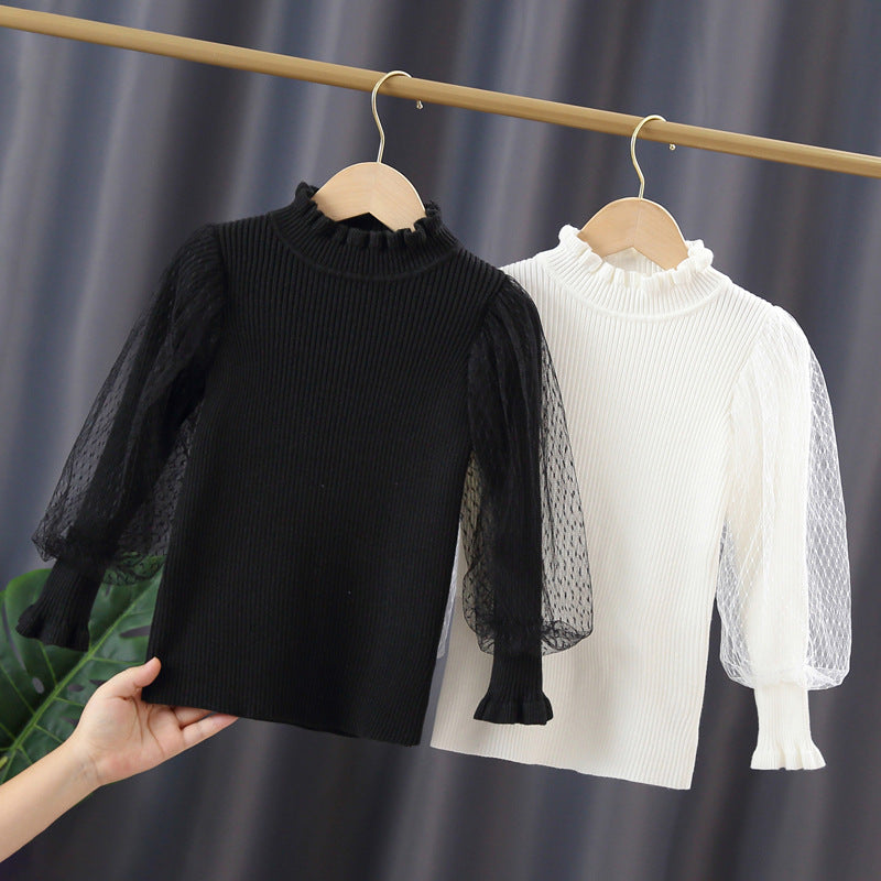 Girls elegant sweater with transparent lace sleeve Mune Fashion