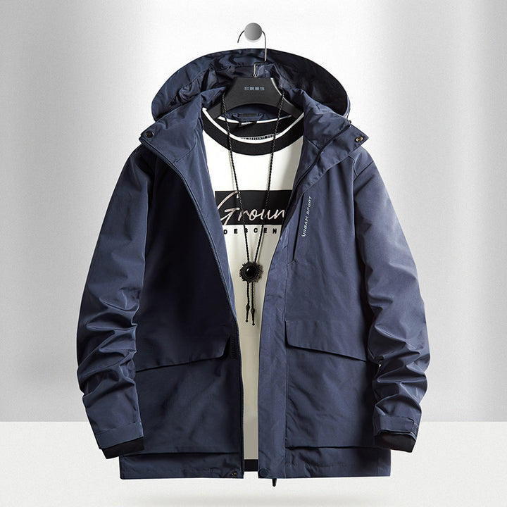 Men's waterproof city outdoor jacket with hood, concealed zipper and cargo pockets Mune Fashion