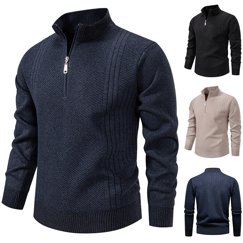 Men's Troyer sweater with half zipper, chevron structure and elastic ribbed cuffs Mune Fashion
