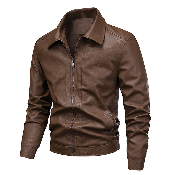 Men's Slim Faux Leather Shirt Jacket with Concealed Zipper Front & Elastic Hem