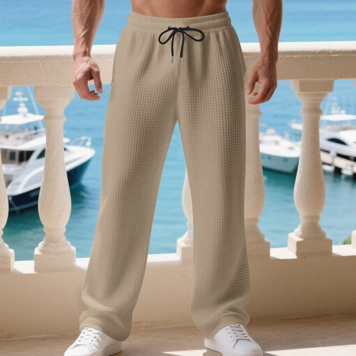 Men's waffle piqué lounge pants with elastic tunnel drawstring waistband and straight leg Mune Fashion