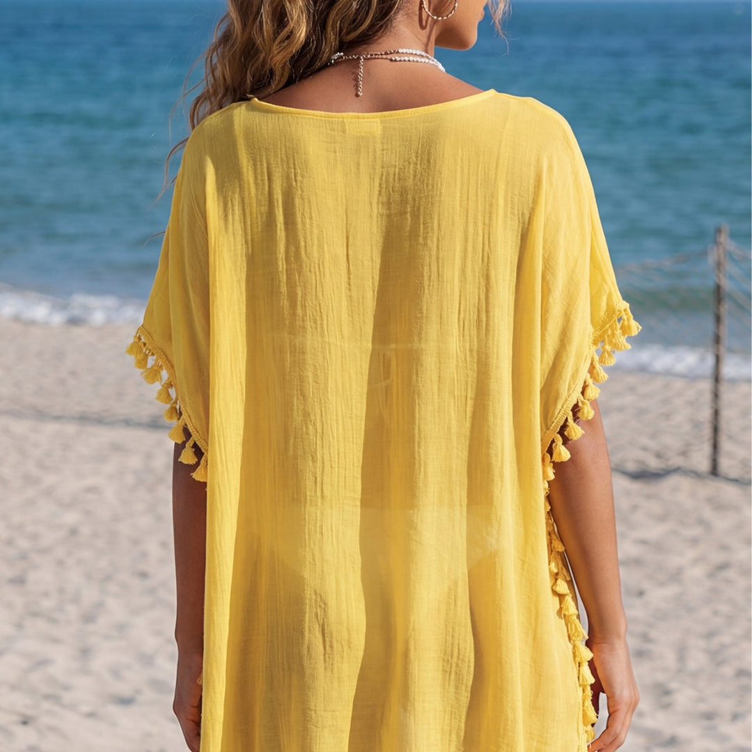 Women airy beach cover-up with playful fringes Mune Fashion