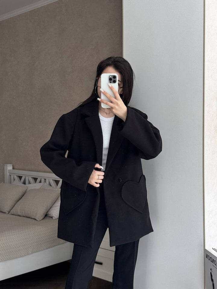 Women's Oversized Blazer-Coat with Heart-Shaped Pockets Mune Fashion