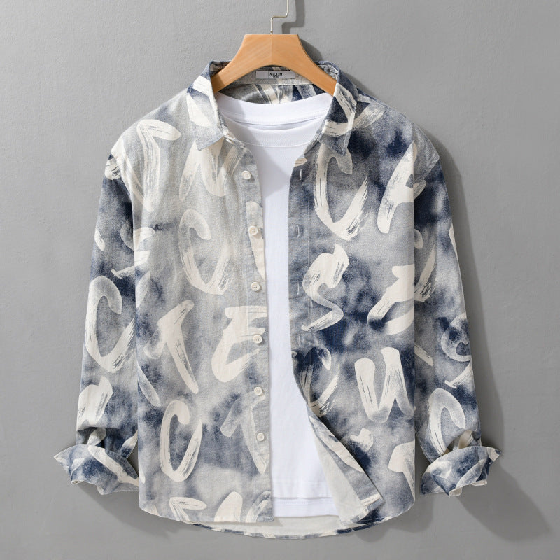 Men's Printed Lightweight Long Sleeve Shirt in Brush Lettering Print Mune Fashion