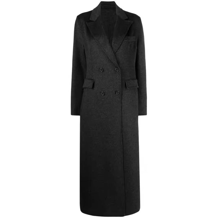 Ladies Double-breasted Maxi Coat made of Wool Blend with Tailored Fit Mune Fashion