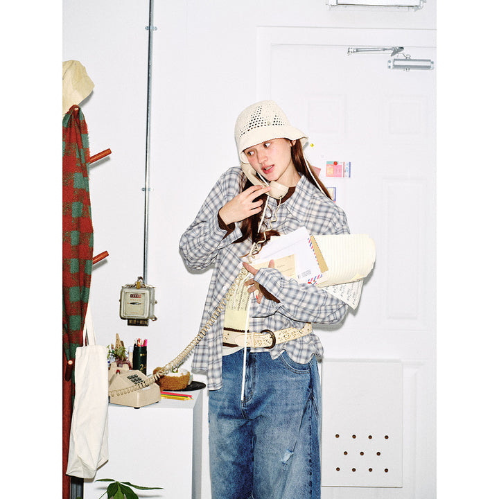 Unisex Check Relax Shirt in Oversized Look with Chest Patch and Soft-Touch Cotton Blend