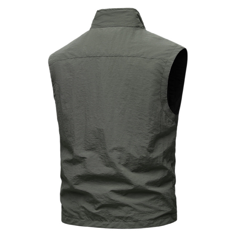 Men's Ultralight Technical Utility Vest with Stand Collar, Water-Repellent Nylon Shell and Zipper Pockets Mune Fashion