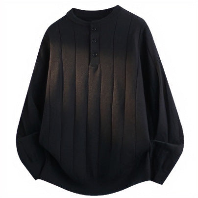 Unisex Oversized Structured Henley Knit Sweater with Vertical Rib Structure and Half Placket Mune Fashion