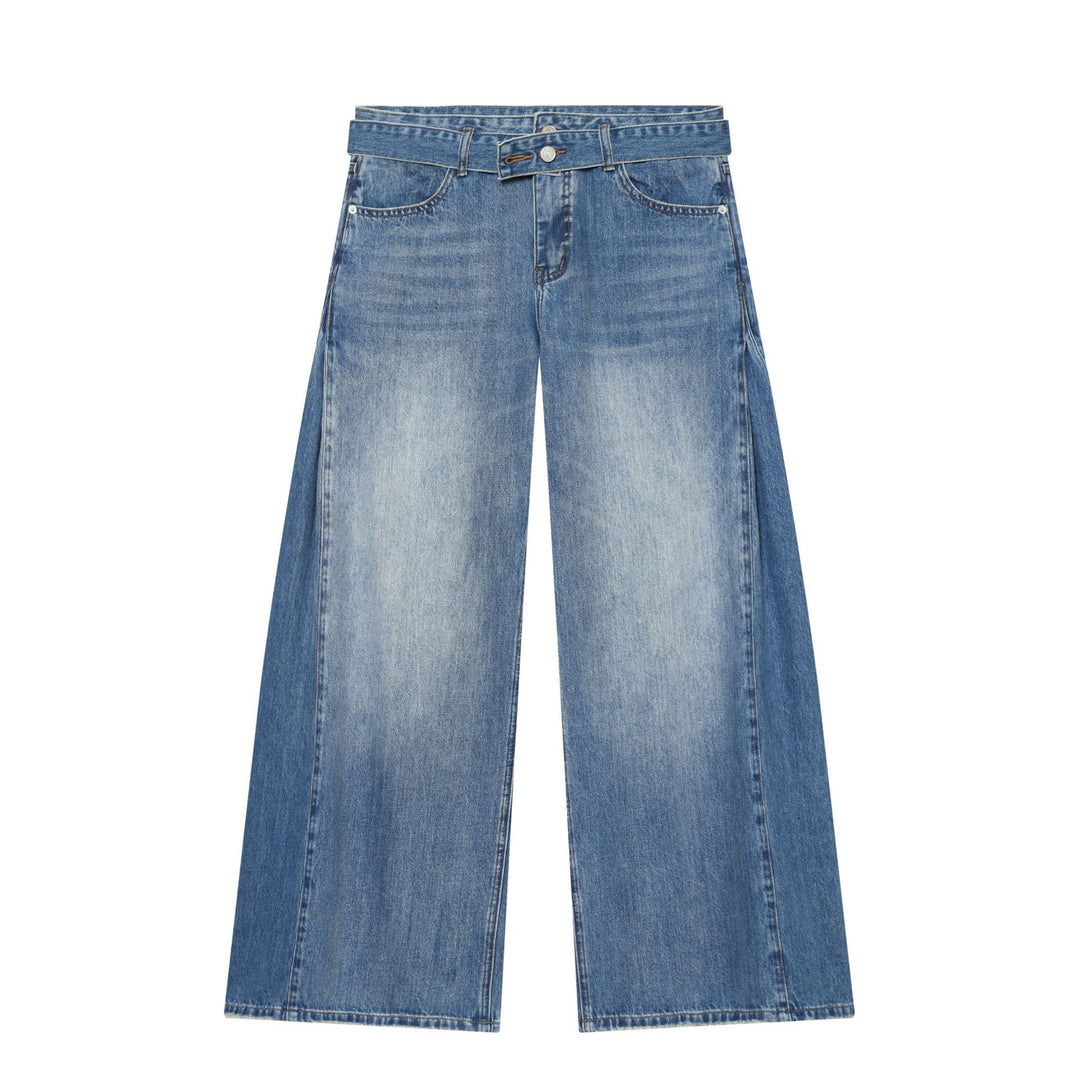 Women's wide ripped jeans with high waist and drawstring Mune Fashion