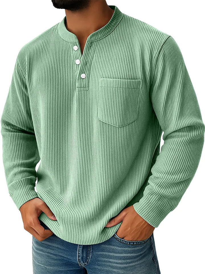 Men's thermal waffle knit Henley shirt with stand-up collar, chest pocket, and ribbed comfort fit Mune Fashion
