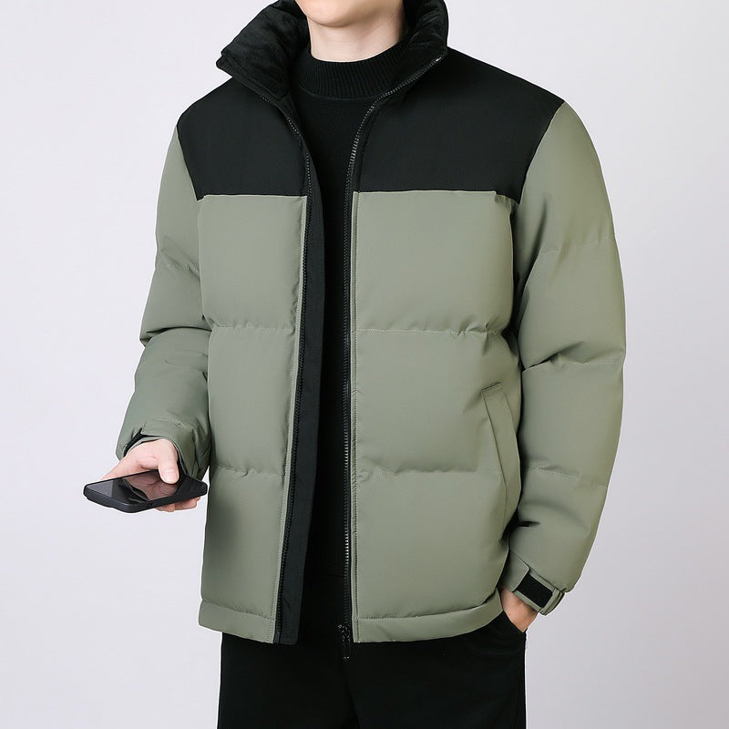 Men's Insulated Winter Quilted Jacket with Geometric Tone-on-Tone Quilting and High Stand Collar Mune Fashion