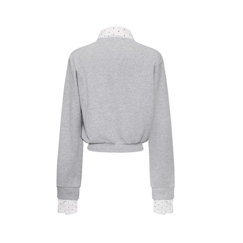 Women's button sweatshirt jacket with inserted shirt collar and cuffs Mune Fashion