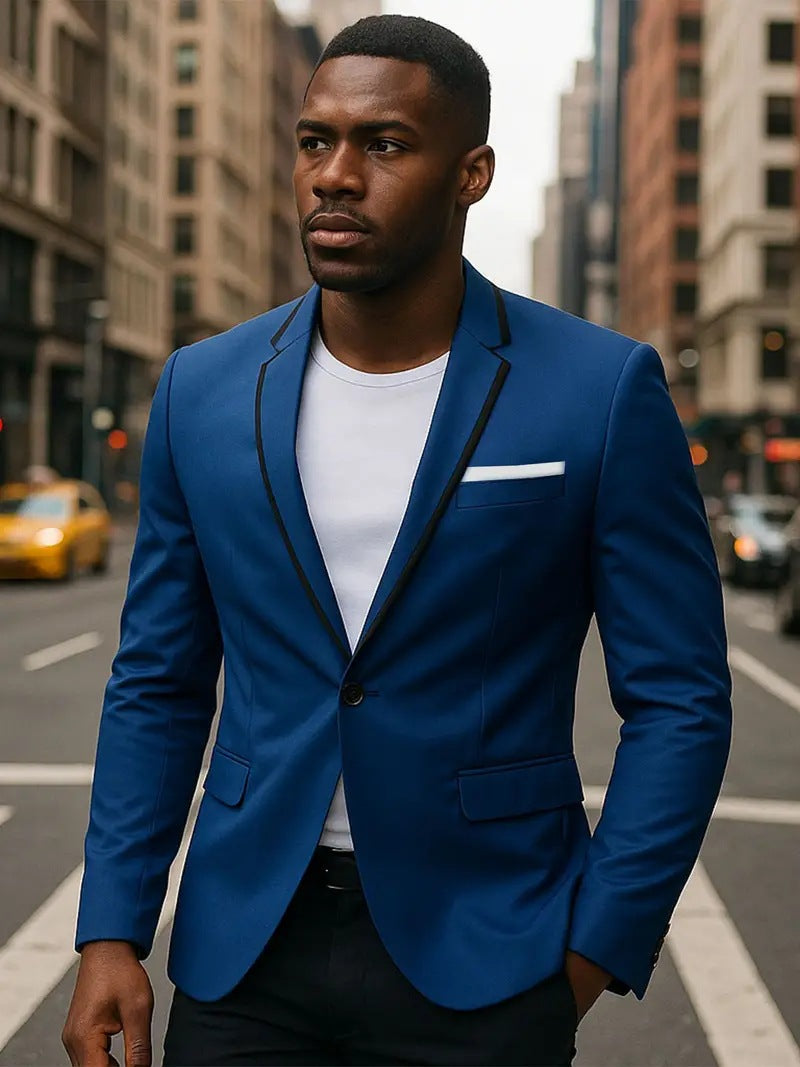 Men's single-breasted slim-fit blazer with contrasting lapel trim and flap pockets Mune Fashion