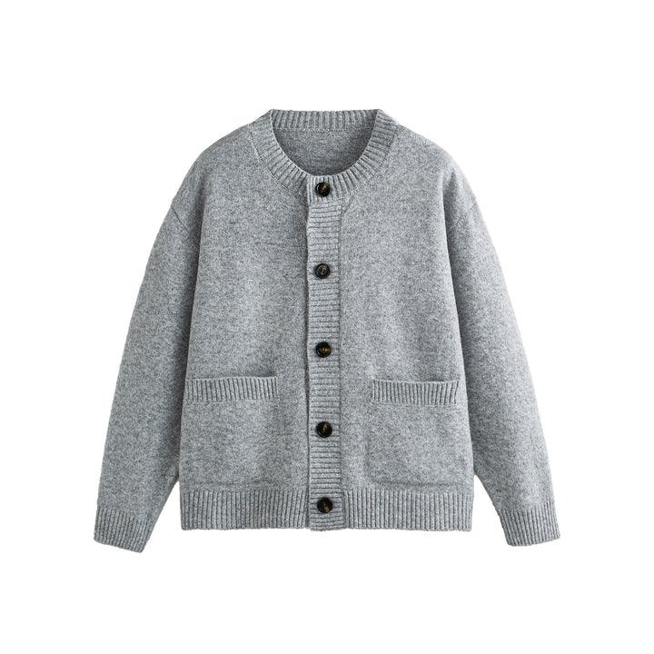 Unisex Chunky Knit Boxy Cardigan with Button Placket, Round Neck and Patch Pockets Mune Fashion