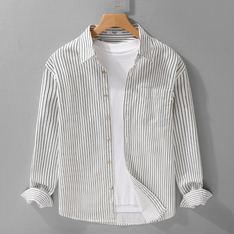 Men's Shirt Jackets-Cut with fine pinstripe and soft cotton blend Mune Fashion