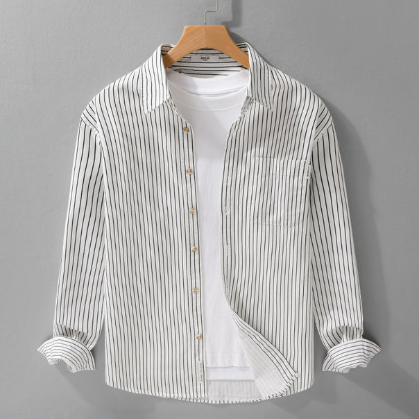 Men's Shirt Jackets-Cut with fine pinstripe and soft cotton blend Mune Fashion