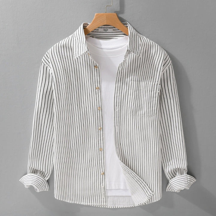 Men's Shirt Jackets-Cut with fine pinstripe and soft cotton blend Mune Fashion