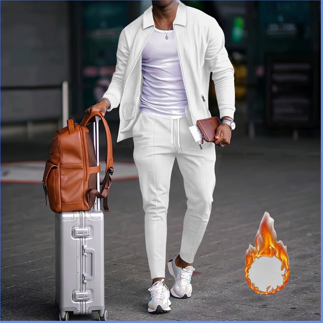Men's two-piece travel loungewear set with structured jacket, zipper and tapered joggers Mune Fashion