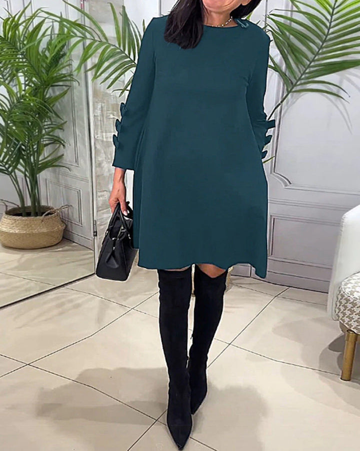 Women's A-line tunic dress with layered decorative flounce sleeves Mune Fashion