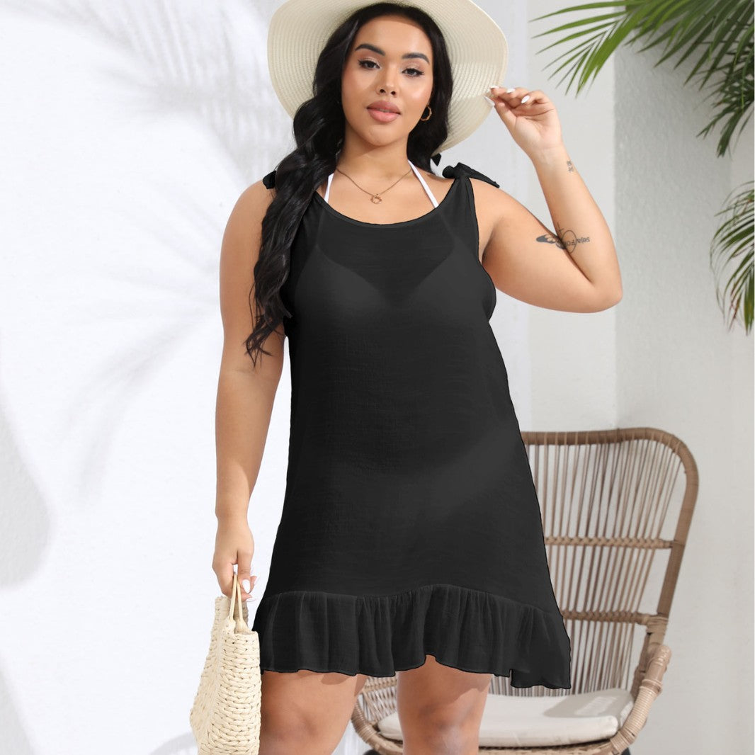 Women's casual beach dress with ruffled hem and strap detail Mune Fashion