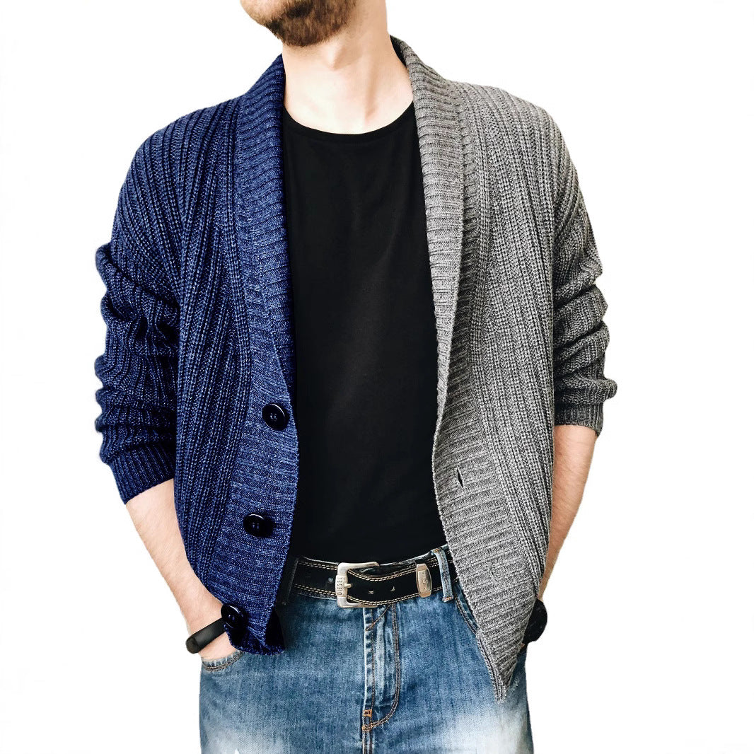 Men's chunky knit cardigan with shawl collar, ribbed texture and distinctive buttons Mune Fashion