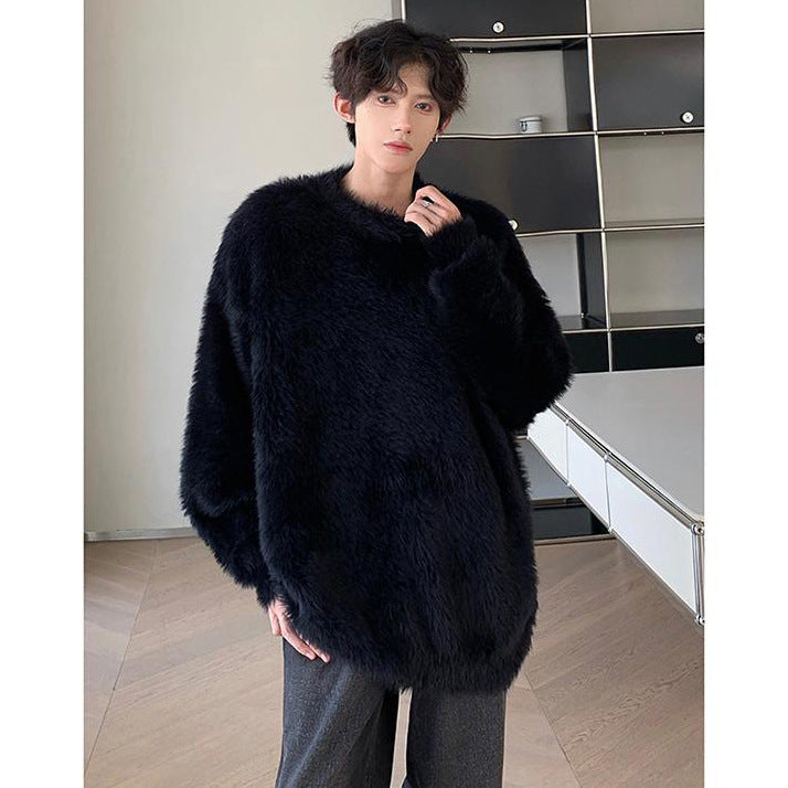Women Cozy Oversized Sweater with Fluffy Texture Mune Fashion