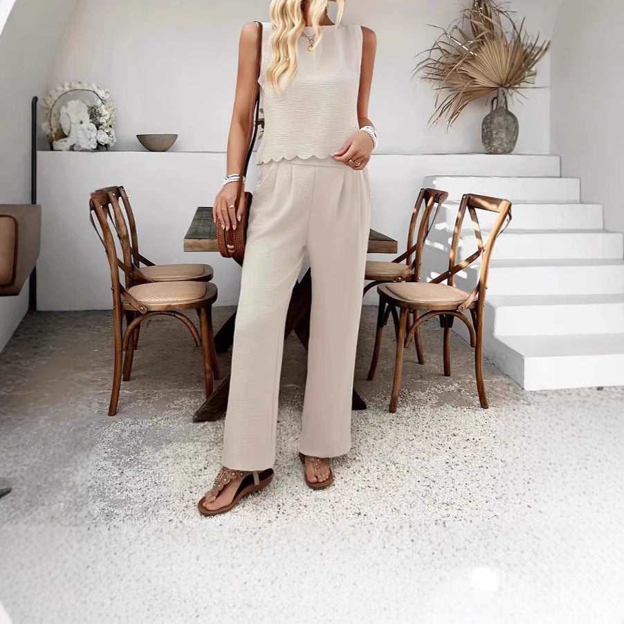 Women's casual and elegant two-piece set with a loose-fitting top and comfortable palazzo pants Mune Fashion