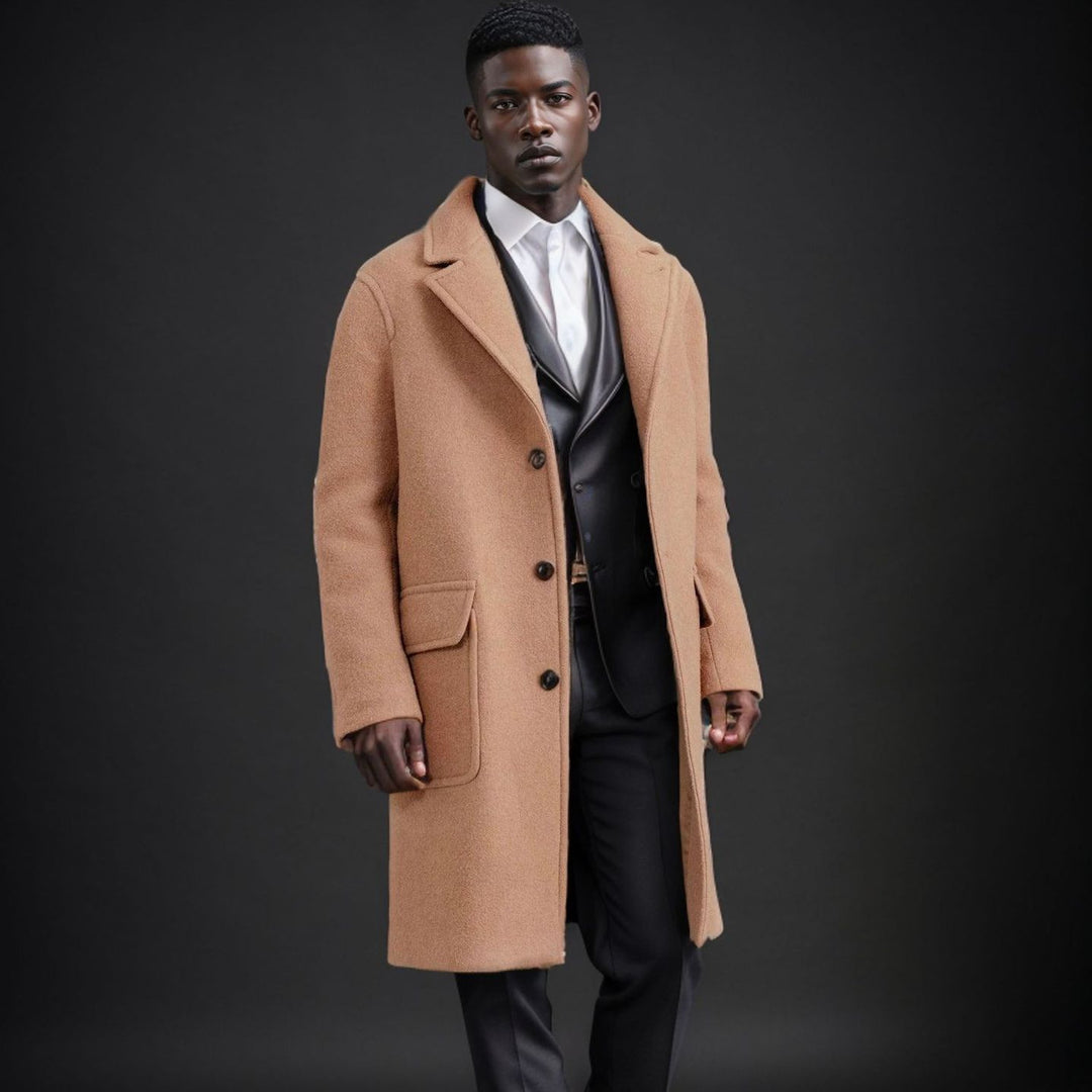 Men's Mid-Length Teddy Wool Coat with Patch Pockets and Stand Collar Mune Fashion