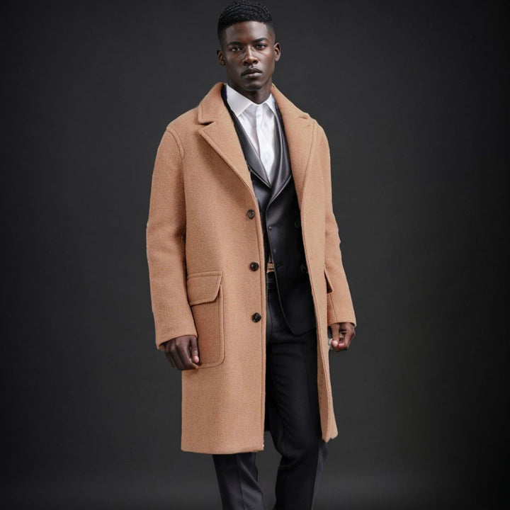 Men's Mid-Length Teddy Wool Coat with Patch Pockets and Stand Collar Mune Fashion
