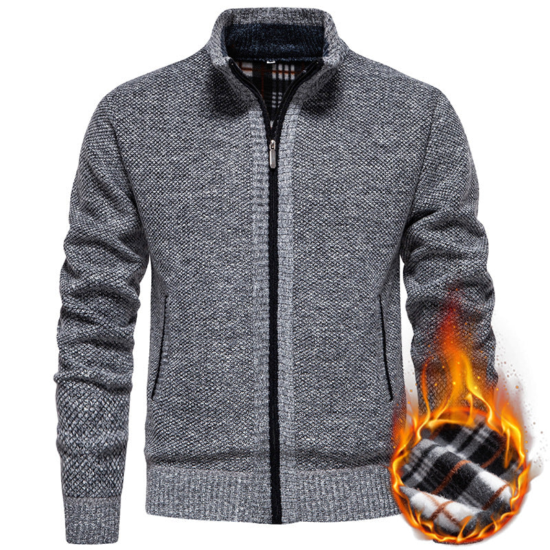 Men's structured knit cardigan with full zip and contrast-lined stand-up collar Mune Fashion