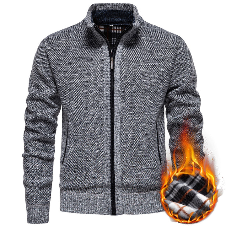 Men's structured knit cardigan with full zip and contrast-lined stand-up collar Mune Fashion