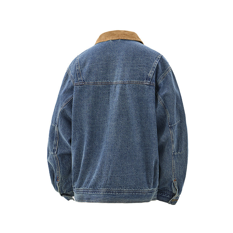 Men's Boxy Denim Blouson Jacket with Cord Collar and Multi-Function Flap Pockets Mune Fashion