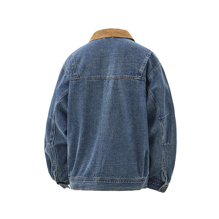 Men's Boxy Denim Blouson Jacket with Cord Collar and Multi-Function Flap Pockets Mune Fashion