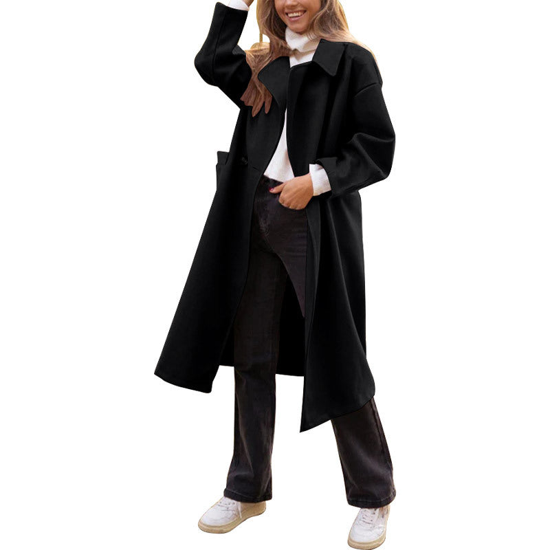 Women Oversize Coat with Wide Lapel, Drop Shoulder and Concealed Button Placket Mune Fashion