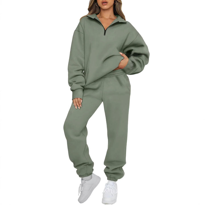 Women's oversized sweatshirt jogging pants set with zipper collar Mune Fashion