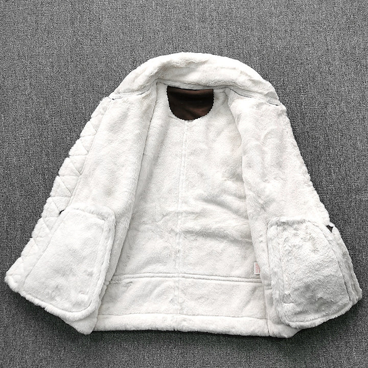 Men's padded pilot jacket made of suede leather imitation with teddy fur inner lining and zip Mune Fashion