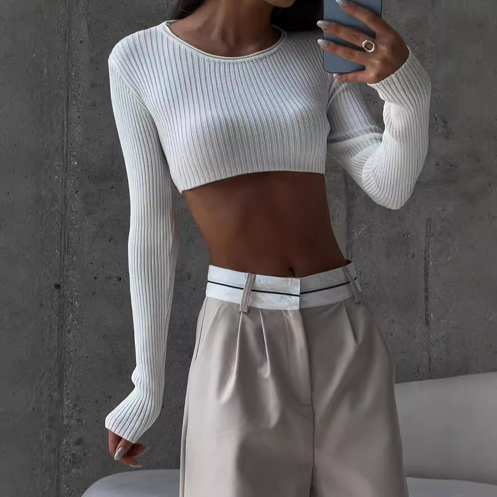Women High-waisted wide pleated pants with contrast waistband Mune Fashion